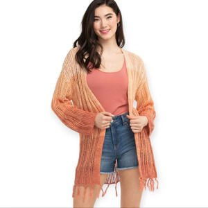 NWT Maurices Sunset Ombre Fringe Open Front Crochet Cardigan Women XS